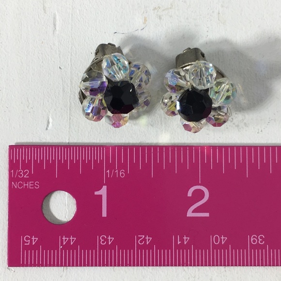 Vintage Clear AB Black Beaded Clip Earrings - Picture 8 of 8